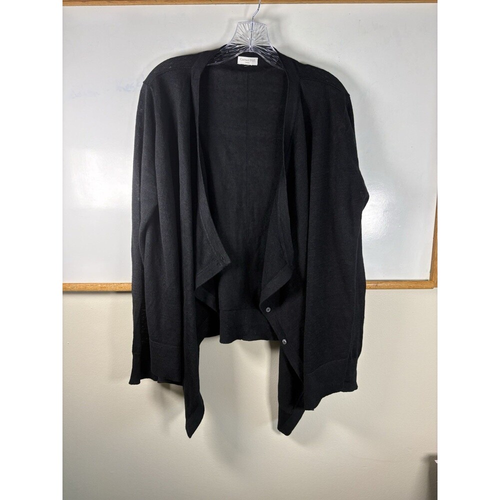 Garnet Hill Easy 100% Linen Black Drape Front Cardigan Womens Size L Waterfall